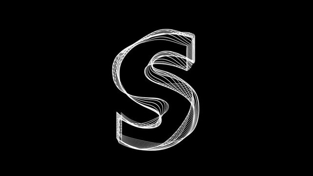 White Letter S Formed by Thin Lines on a Black Background Keywords: abstract, alphabet, art, black, character, clean, concept, creative, curve, design, digital, drawing, element, font, form