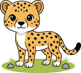 Cute Asiatic Cheetah — Endemic Wildlife of Iran - Flat Vector Illustration