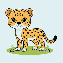 Cute Asiatic Cheetah — Endemic Wildlife of Iran | Flat Vector Illustration