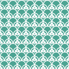 Abstract geometric floral seamless pattern. teal and white ornament. Modern stylish texture repeating. Vector background.