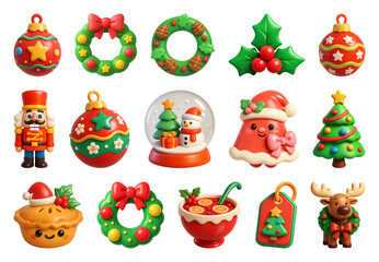 Naklejka premium PNG Festive Christmas cartoon decorations, element set on transparent background