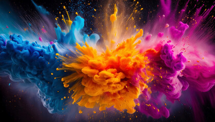 Explosion of vivid colors against black background