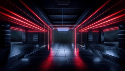 Futuristic neon-lit modern room interior