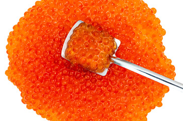 Bright Red Salmon Roe Caviar with Silver Spoon