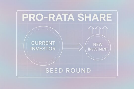Pro rata share investment strategy illustrated through the visual progression of a current investor contributing to a new investment during a seed round highlighted in an elegant infographic
