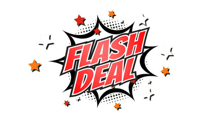 FLASH DEAL – Comic Pop Art text png with transparency. PNG transparent image. Vintage colorful cartoon animation with explosion of speech bubble message