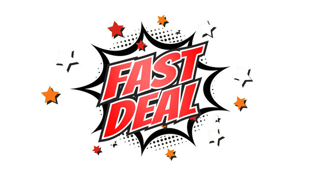 FAST DEAL – Comic Pop Art text png with transparency. PNG transparent image. Vintage colorful cartoon animation with explosion of speech bubble message