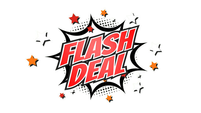 FLASH DEAL – Comic Pop Art text png with transparency. PNG transparent image. Vintage colorful cartoon animation with explosion of speech bubble message