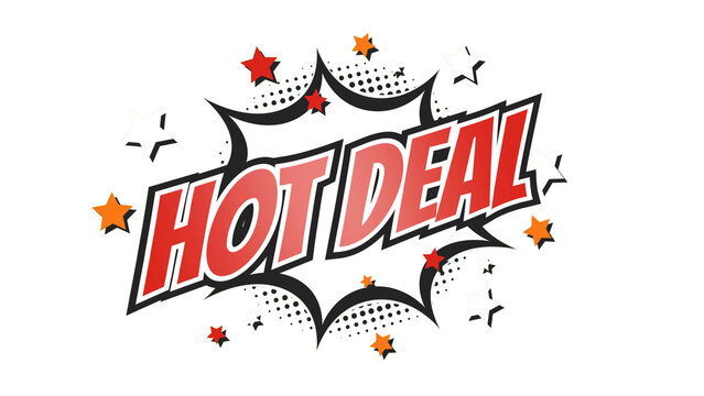 HOT DEAL – Comic Pop Art text png with transparency. PNG transparent image. Vintage colorful cartoon animation with explosion of speech bubble message