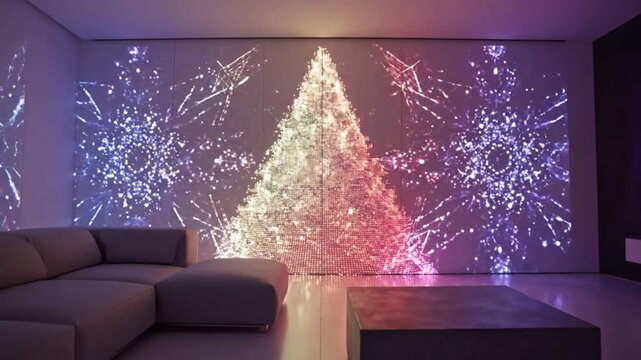 Modern home holiday projection mapping digital Christmas tree