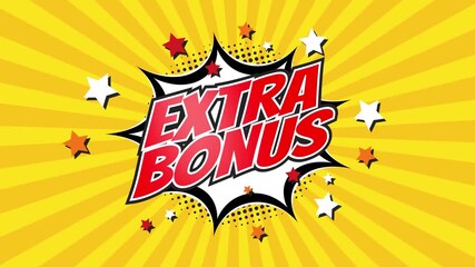 EXTRA BONUS – Comic Pop Art text video 4K. Vintage colorful cartoon animation with explosion of speech bubble message