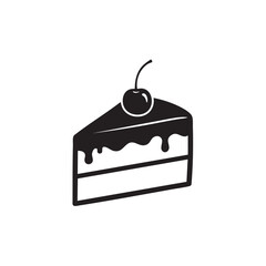 Cake Slice Icon, Simple Black Glyph. Piece of Pie with Cherry on Top, Vector Illustration for Bakery, Patisserie Logo or Dessert Menu.