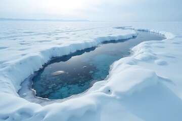 Obraz premium A massive footprint filled with boiling water in a snowy plain.