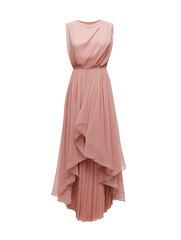 Pink chiffon dress, draped bodice, cascading skirt layers