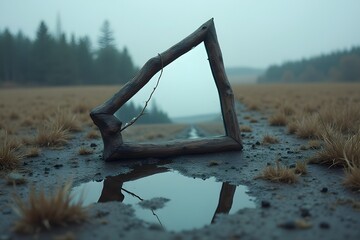 A broken mirror shard reflecting an unfamiliar landscape.