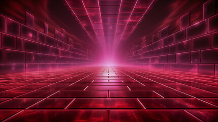 Futuristic Red Neon Corridor with Glowing Light Effect and Digit
