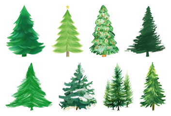PNG Variety of illustrated Christmas trees, element set on transparent background
