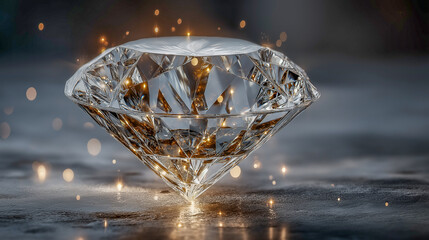 Sparkling Diamond with Glowing Light Reflections on Dark Backgro