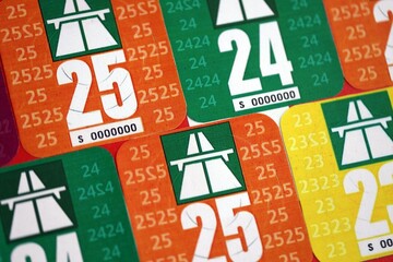 Switzerland vignette stickers for different years close up. Driving permit and registration concept