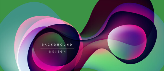 Abstract flowing shapes, vibrant colors, modern design. Gradient layers create dynamic visual effect. Background element for projects.