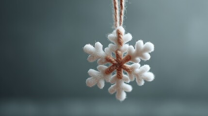 Elegant snowflake ornament, handmade with fuzzy white petals and rustic twine, evoking winter cheer and delicate festive charm.