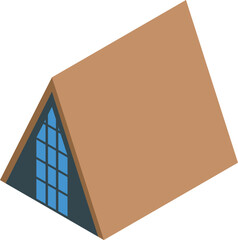 Isometric eco house showcasing sustainable design principles, featuring a triangular roof and prominent window © ylivdesign