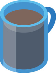 Steaming coffee fills a blue mug, offering a comforting start to the day, in isometric view