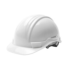 A detailed view of a sleek, modern white hard hat, a symbol of safety and protection in construction and industrial settings, on transparent background.