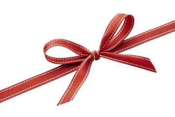 Small simple red ribbon knot for subtle packaging accents. Transparent PNG perfect for minimalist holiday styling.