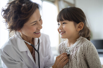Female doctor comforting young girl during routine medical visit