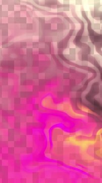 Abstract digital art with a vibrant pink and yellow fluid swirl against a pixelated background.