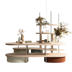 Asymmetric shelving unit with plants and decor objects