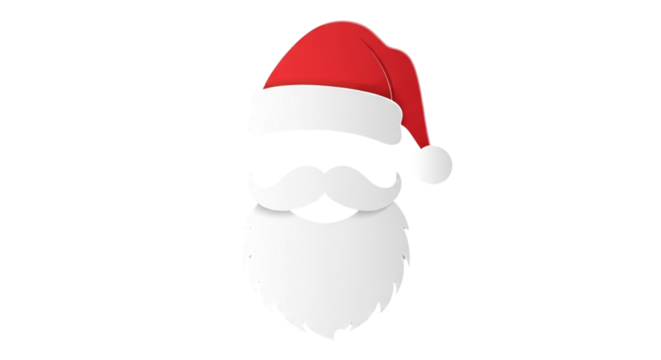 Santa claus hat and beard isolated on transparent background christmas costume element for holiday party festive decoration for new year celebration