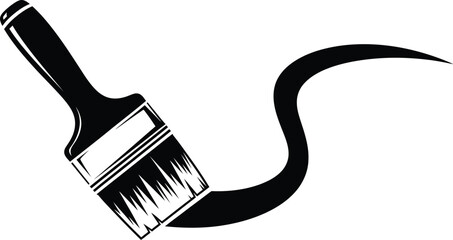 A simple black and white illustration of a paintbrush with a paint stroke