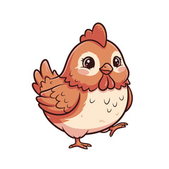 Adorable cartoon chicken strutting with confidence, a charming addition for children's books and farm themed designs, radiating joy and whimsy