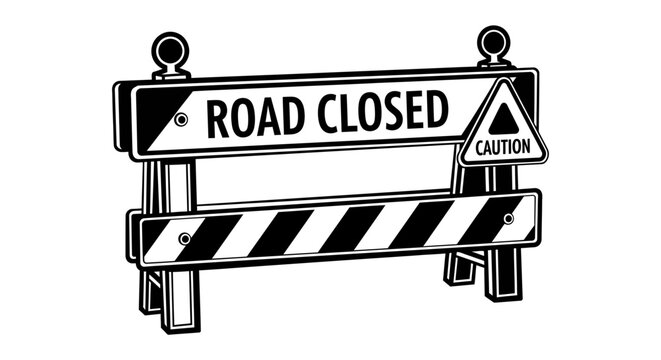 Road closed barricade vector illustration caution signage