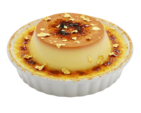 Creme Brulee with Torched Sugar and Gold Leaf in Ramekin on White Background dessert isolated on a transparent background - Powered by Adobe