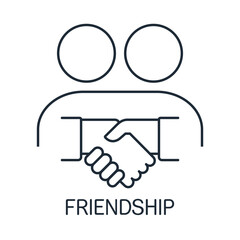Two people shaking hands. Friendship. Vector linear icon isolated on white background.
