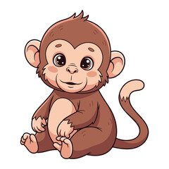 Adorable baby monkey with wide eyes sitting, ready for jungle adventures, cute animal illustration for kids' books or playful designs, scalable vector