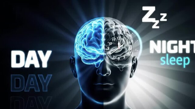 Human brain with clock and day and night sleep concept illustration