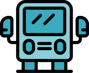 Cartoon electric school bus transporting students, promoting sustainable transportation and eco friendly commuting