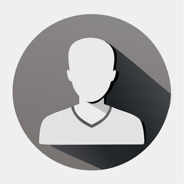 Flat design user icon with long shadow, featuring a male person silhouette. Anonymous avatar for a web profile, social media account, or contact placeholder in a modern circular design