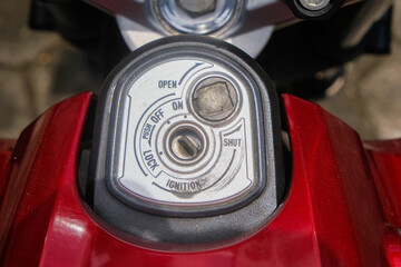 Close up of a motorcycle keyhole. For banners, 3D rendering and graphic design