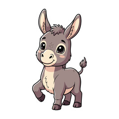 Adorable baby donkey with bright eyes prancing happily, a cute cartoon animal perfect for children's content or playful designs, originally a vector