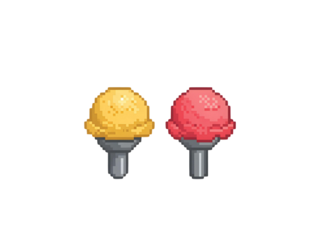 Pixel Art Yellow and Pink Ice Cream Cones on Black Background dessert sweet isolated on a transparent background