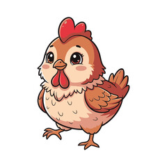 Adorable cartoon chicken with big eyes, perfect for children's books, educational resources, or farm-themed projects, cute and endearing