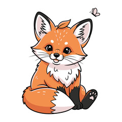 Adorable fox cub with butterfly friend: A whimsical illustration bringing childhood dreams to life with playful charm and heartwarming joy