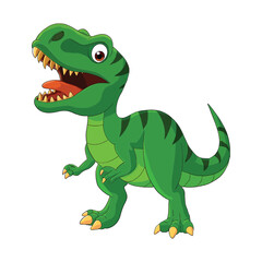 Roaring Tyrannosaurus Rex cartoon character with vibrant green skin and sharp teeth, perfect for kids' educational materials and dinosaur themes