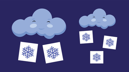 Snowy weather. Set of clouds with snowflakes. Vector illustration