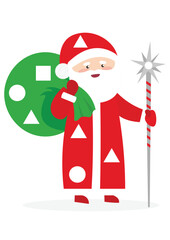 santa claus with magic wand and christmas tree vector illustration